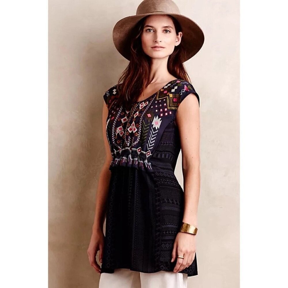 Anthropologie One September Gray Blue Barranco Tunic Size Medium